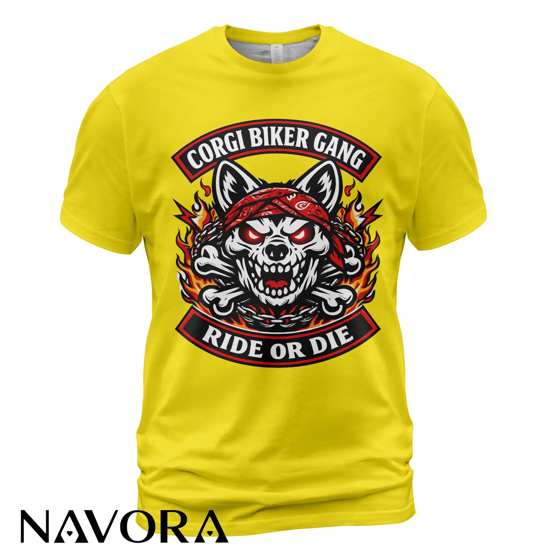 Corgi T-Shirt Biker Gang Ride or Die – Skull Motorcycle Dog Graphic Tee for Hardcore Riders Navora Official