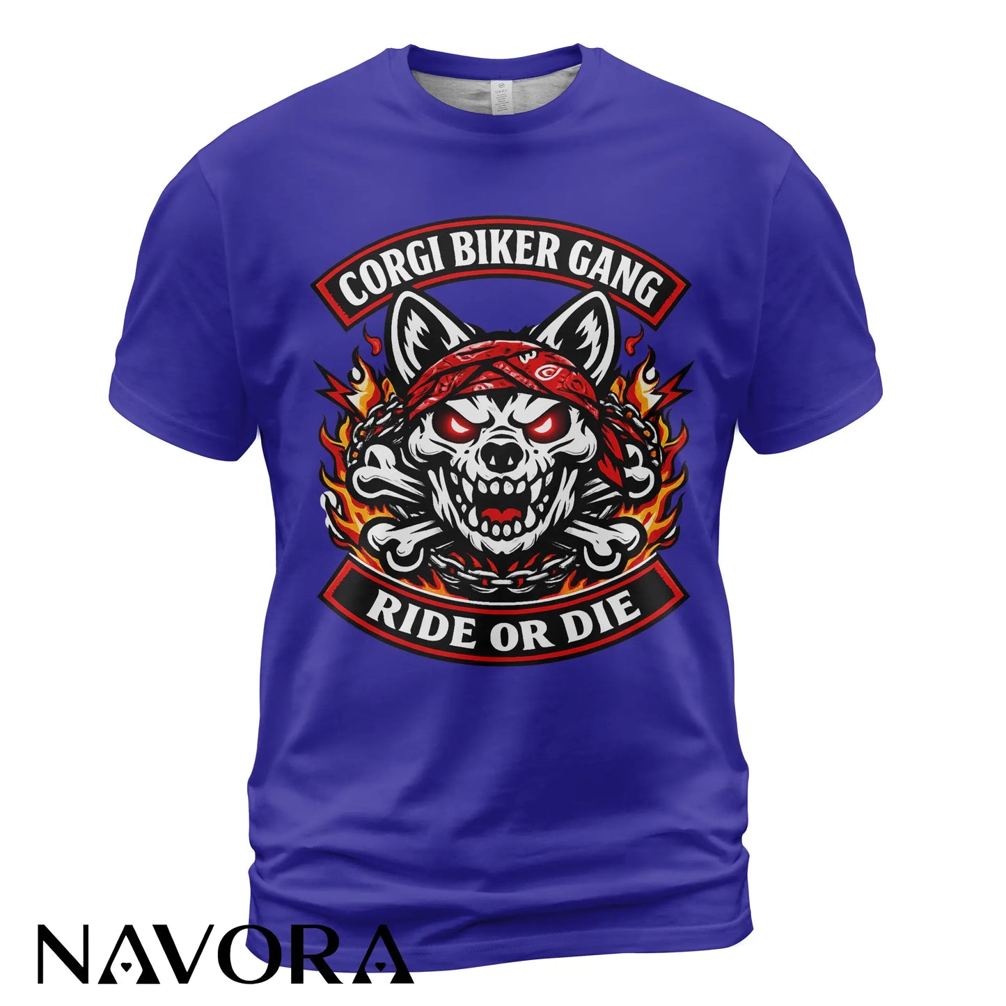 Corgi T-Shirt Biker Gang Ride or Die – Skull Motorcycle Dog Graphic Tee for Hardcore Riders Navora Official
