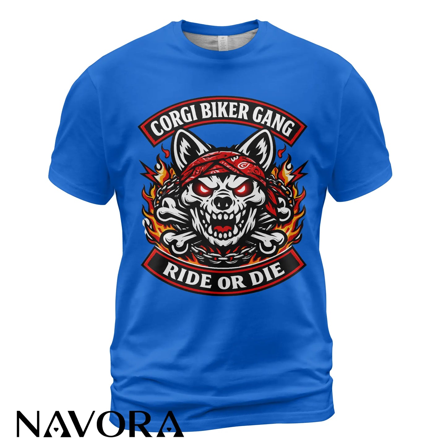 Corgi T-Shirt Biker Gang Ride or Die – Skull Motorcycle Dog Graphic Tee for Hardcore Riders Navora Official