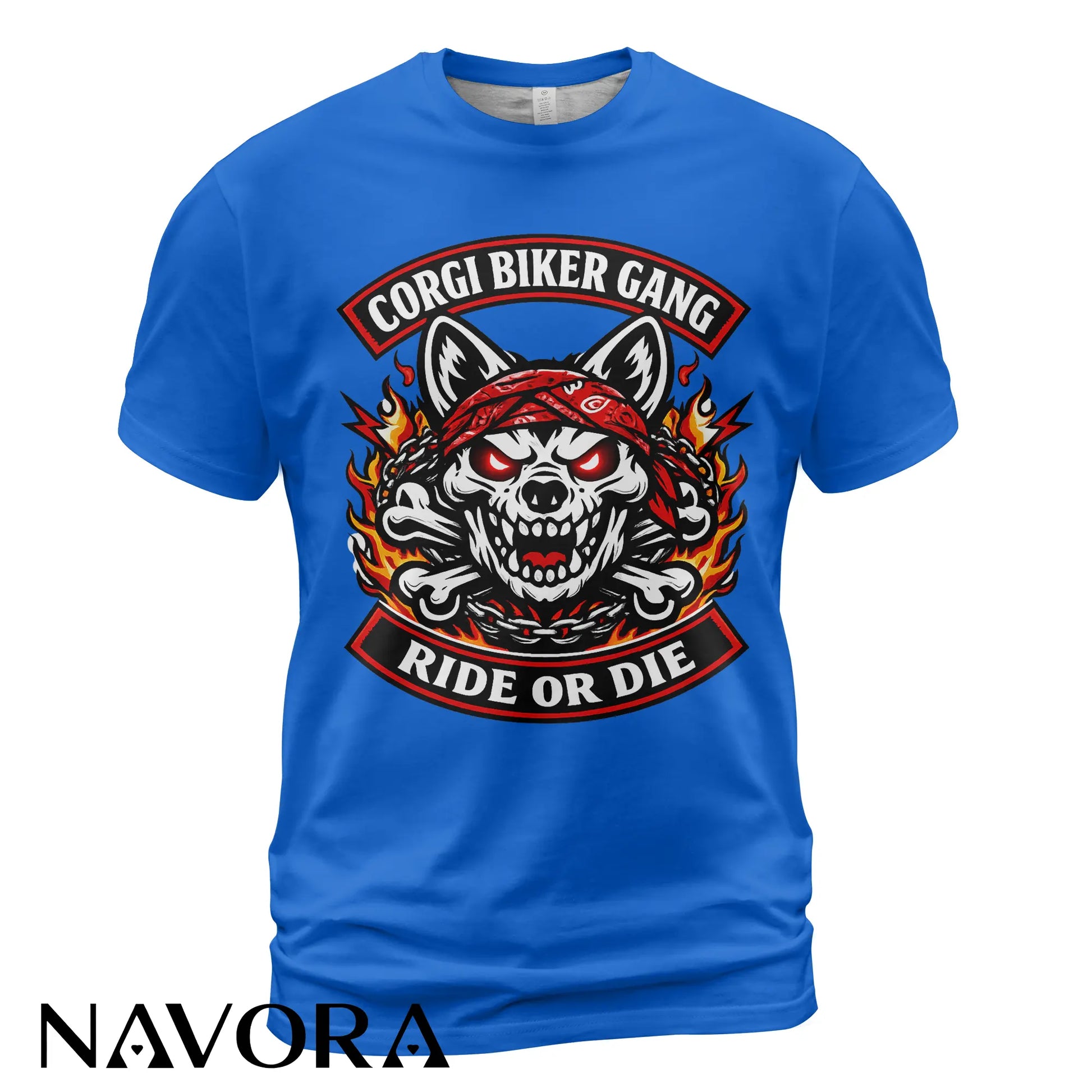 Corgi T-Shirt Biker Gang Ride or Die – Skull Motorcycle Dog Graphic Tee for Hardcore Riders Navora Official