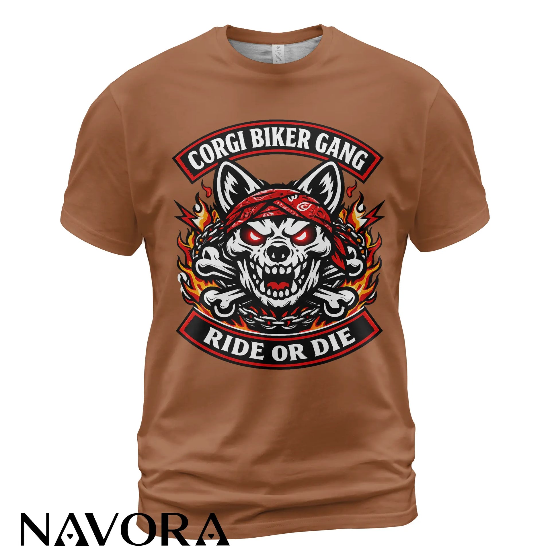 Corgi T-Shirt Biker Gang Ride or Die – Skull Motorcycle Dog Graphic Tee for Hardcore Riders Navora Official