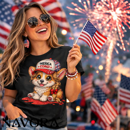 Corgi T-Shirt Merica Corgi – Cute 4th of July Independence Day Shirt