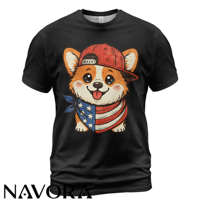 Cute Corgi T-Shirt – Patriotic 4th of July Independence Day Shirt