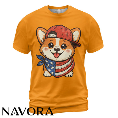 Cute Corgi T-Shirt – Patriotic 4th of July Independence Day Shirt