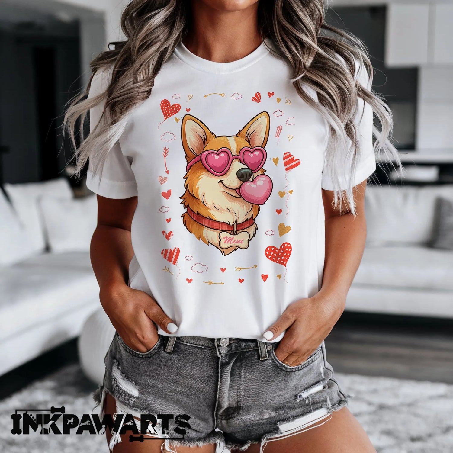 Cute Corgi Valentine Shirt with Heart Glasses