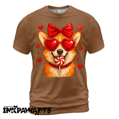 Cute Corgi Valentine T-Shirt – Corgi Love Shirt with Heart Lollipop