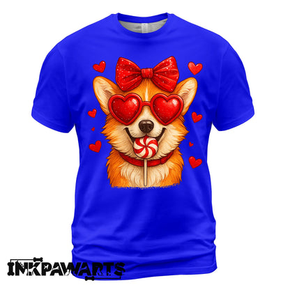 Cute Corgi Valentine T-Shirt – Corgi Love Shirt with Heart Lollipop