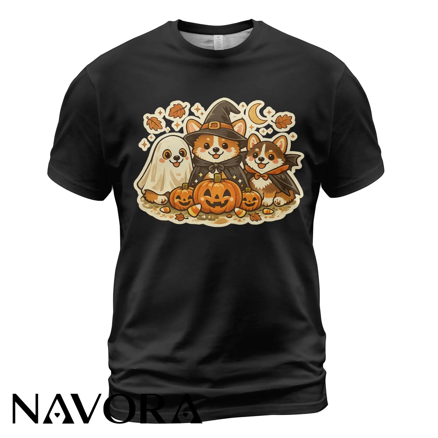 Cute Halloween Corgi T-Shirt with pumpkins ghost and fall design