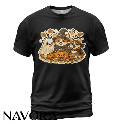 Cute Halloween Corgi T-Shirt with pumpkins ghost and fall design