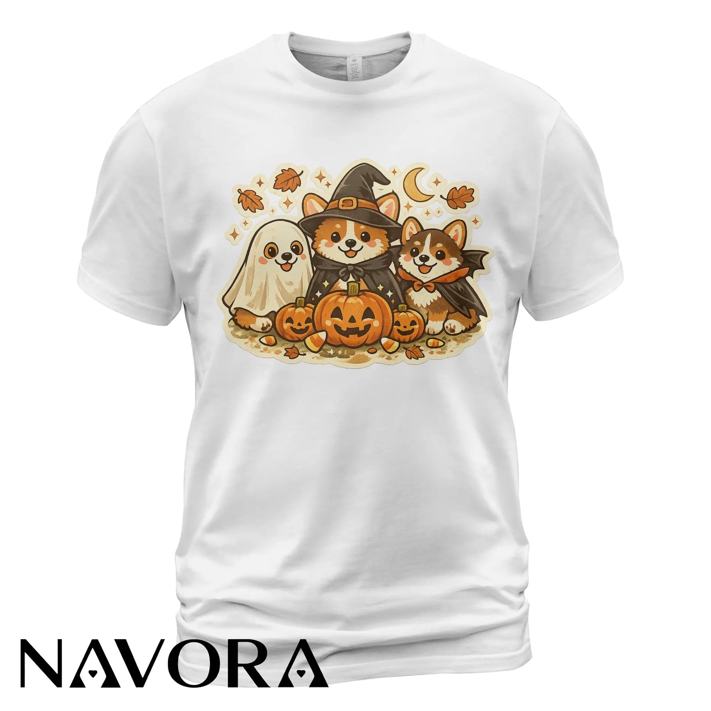 Cute Halloween Corgi T-Shirt with pumpkins ghost and fall design