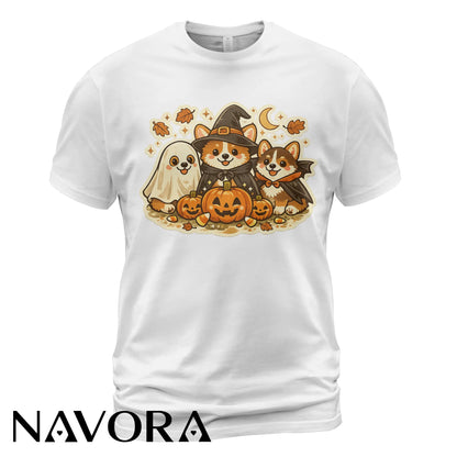 Cute Halloween Corgi T-Shirt with pumpkins ghost and fall design