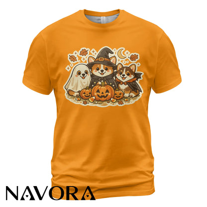 Cute Halloween Corgi T-Shirt with pumpkins ghost and fall design
