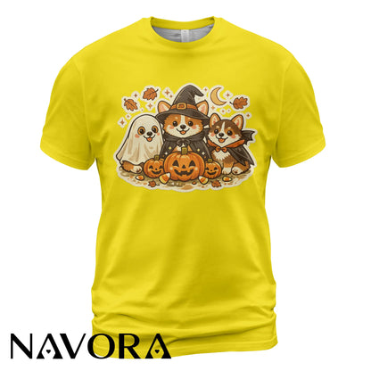 Cute Halloween Corgi T-Shirt with pumpkins ghost and fall design