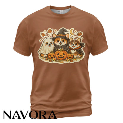 Cute Halloween Corgi T-Shirt with pumpkins ghost and fall design