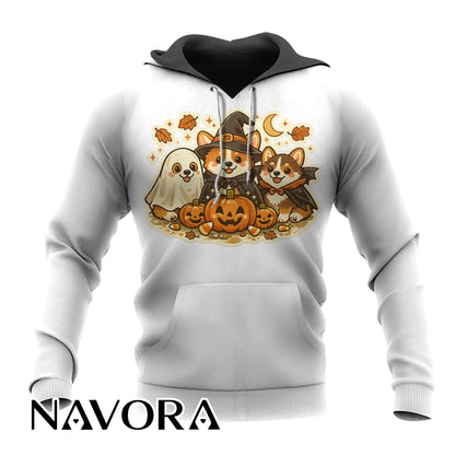 Cute Halloween Corgi T-Shirt with pumpkins ghost and fall design