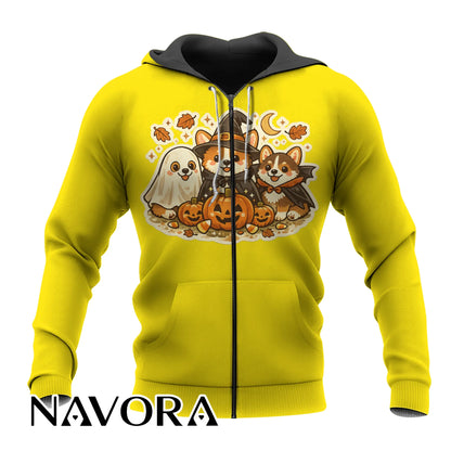 Cute Halloween Corgi T-Shirt with pumpkins ghost and fall design