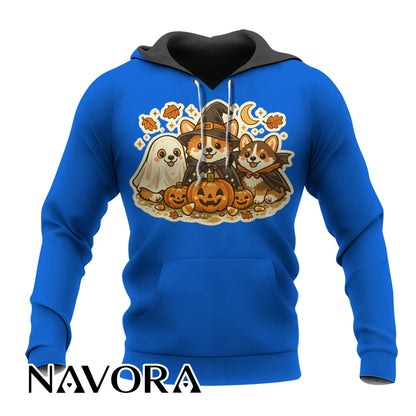 Cute Halloween Corgi T-Shirt with pumpkins ghost and fall design