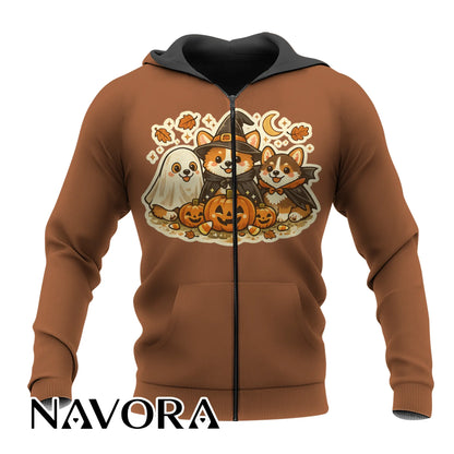 Cute Halloween Corgi T-Shirt with pumpkins ghost and fall design