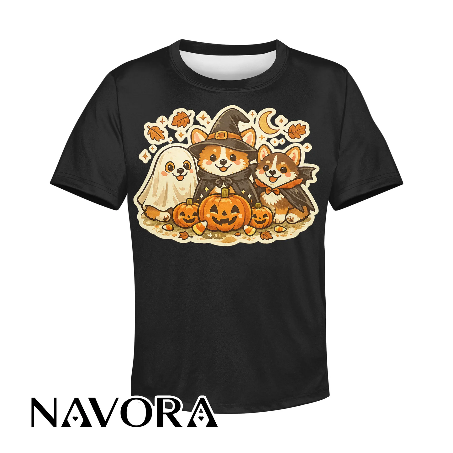 Cute Halloween Corgi T-Shirt with pumpkins ghost and fall design