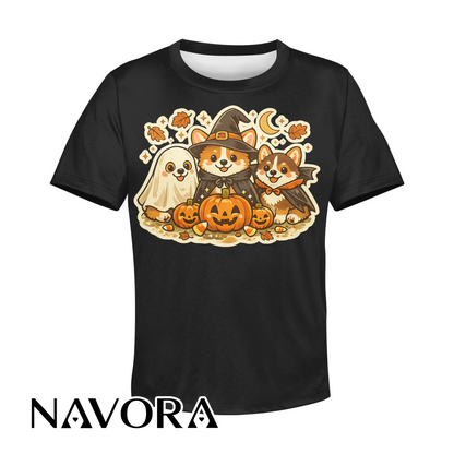 Cute Halloween Corgi T-Shirt with pumpkins ghost and fall design