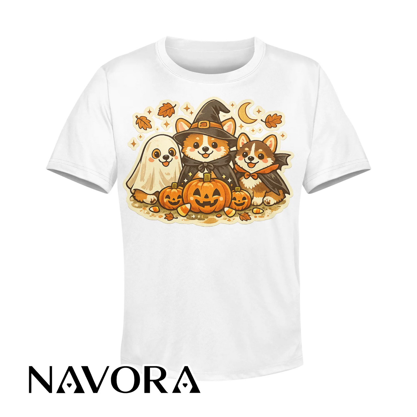 Cute Halloween Corgi T-Shirt with pumpkins ghost and fall design