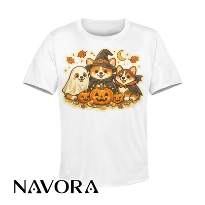 Cute Halloween Corgi T-Shirt with pumpkins ghost and fall design