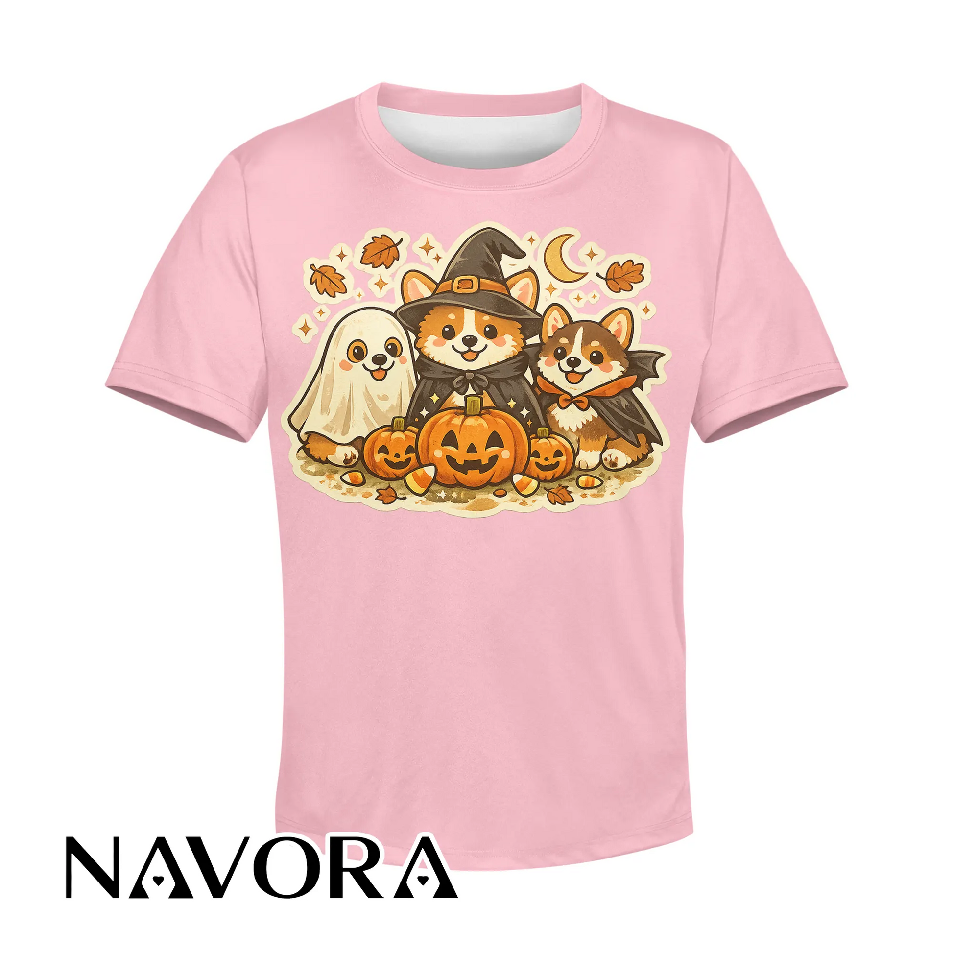 Cute Halloween Corgi T-Shirt with pumpkins ghost and fall design