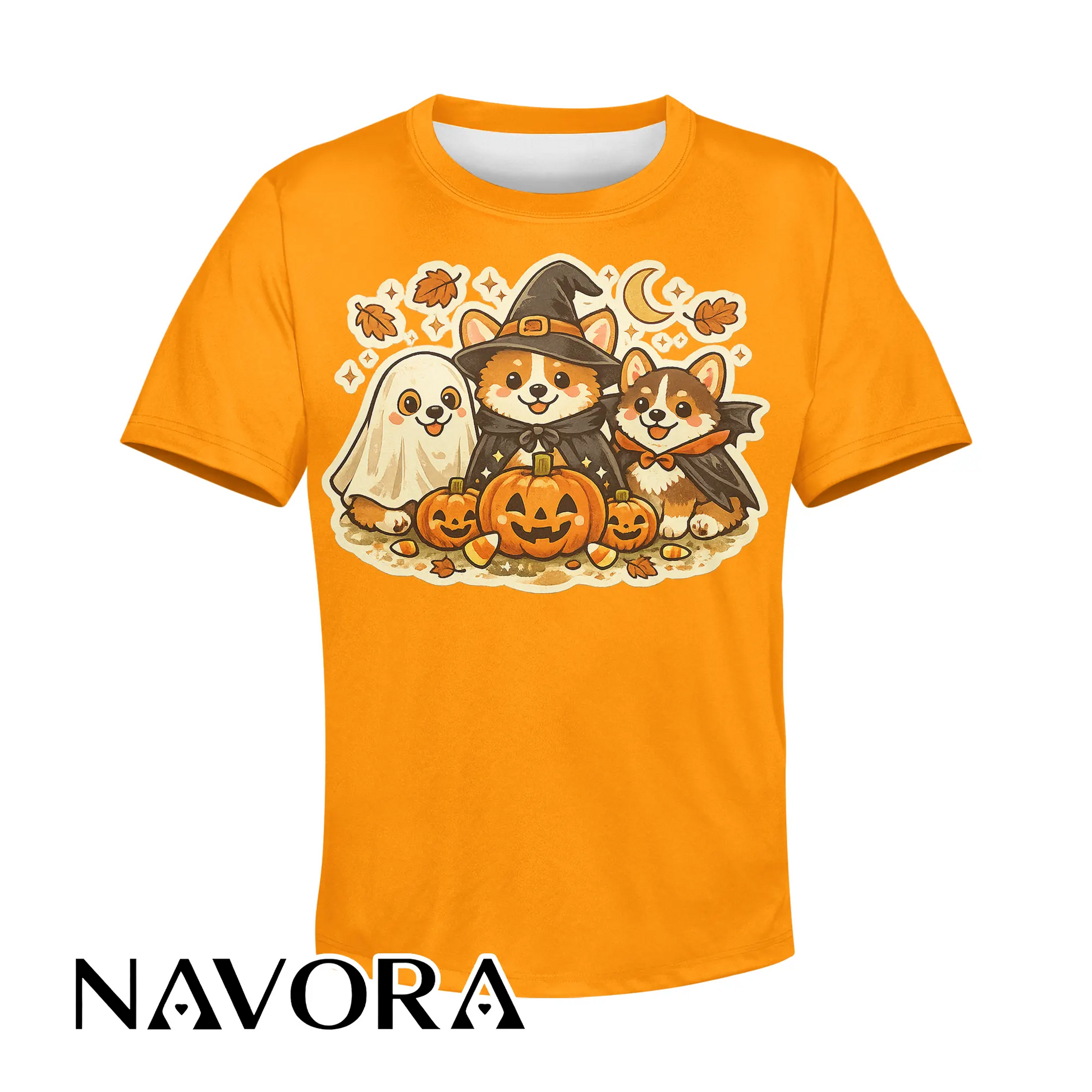 Cute Halloween Corgi T-Shirt with pumpkins ghost and fall design