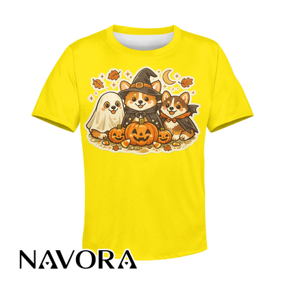 Cute Halloween Corgi T-Shirt with pumpkins ghost and fall design