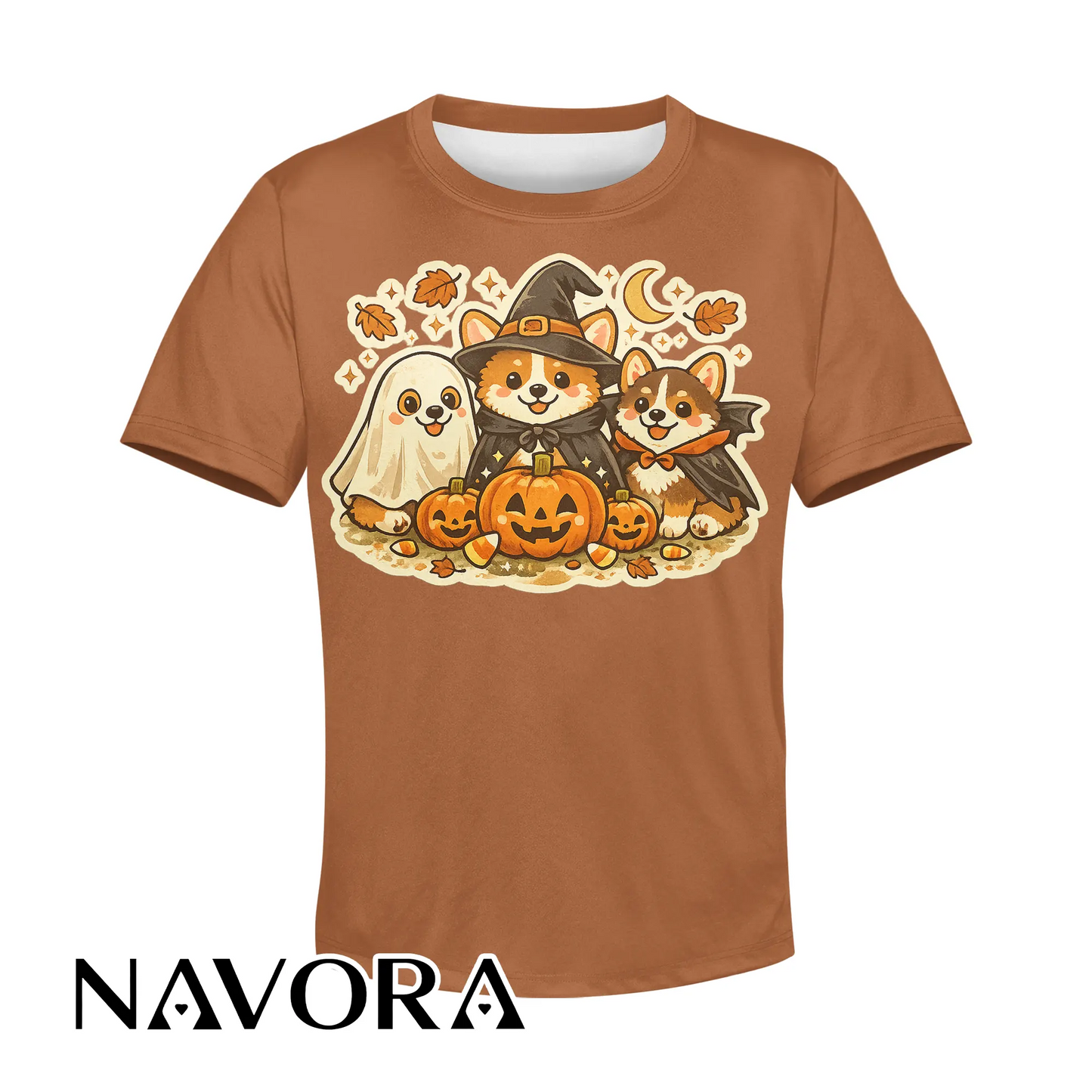 Cute Halloween Corgi T-Shirt with pumpkins ghost and fall design