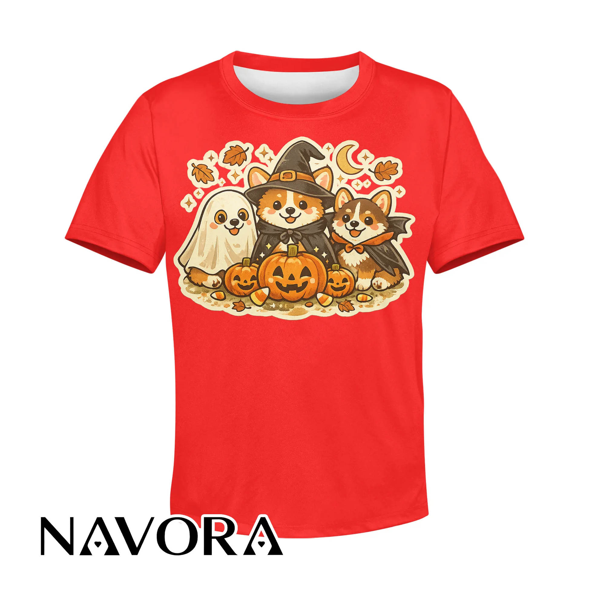 Cute Halloween Corgi T-Shirt with pumpkins ghost and fall design
