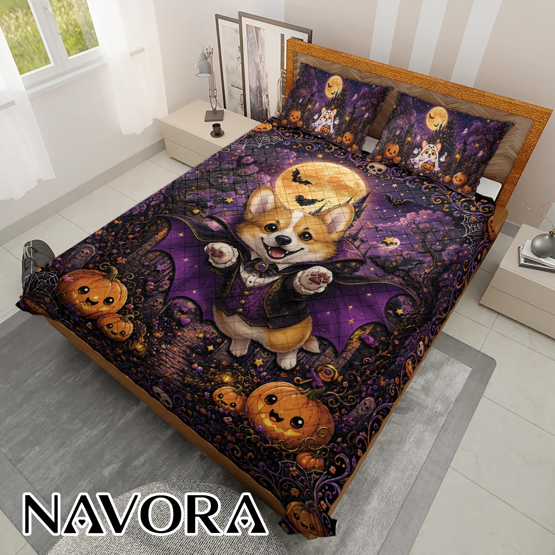 Halloween Corgi Bedding Set – Spooky Cute Bedroom Decor