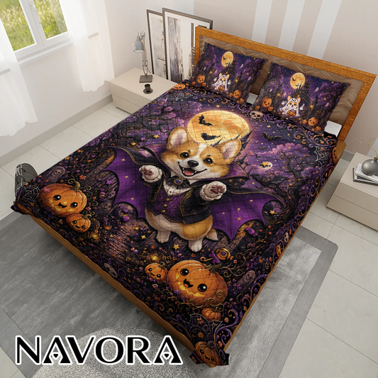 Halloween Corgi Bedding Set – Spooky Cute Bedroom Decor