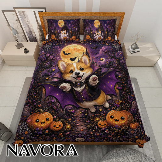 Halloween Corgi Bedding Set – Spooky Cute Bedroom Decor