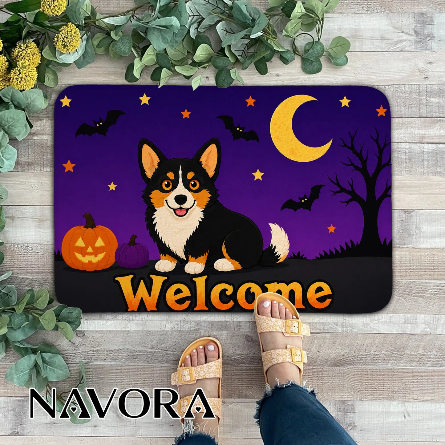 Halloween Corgi Welcome Doormat