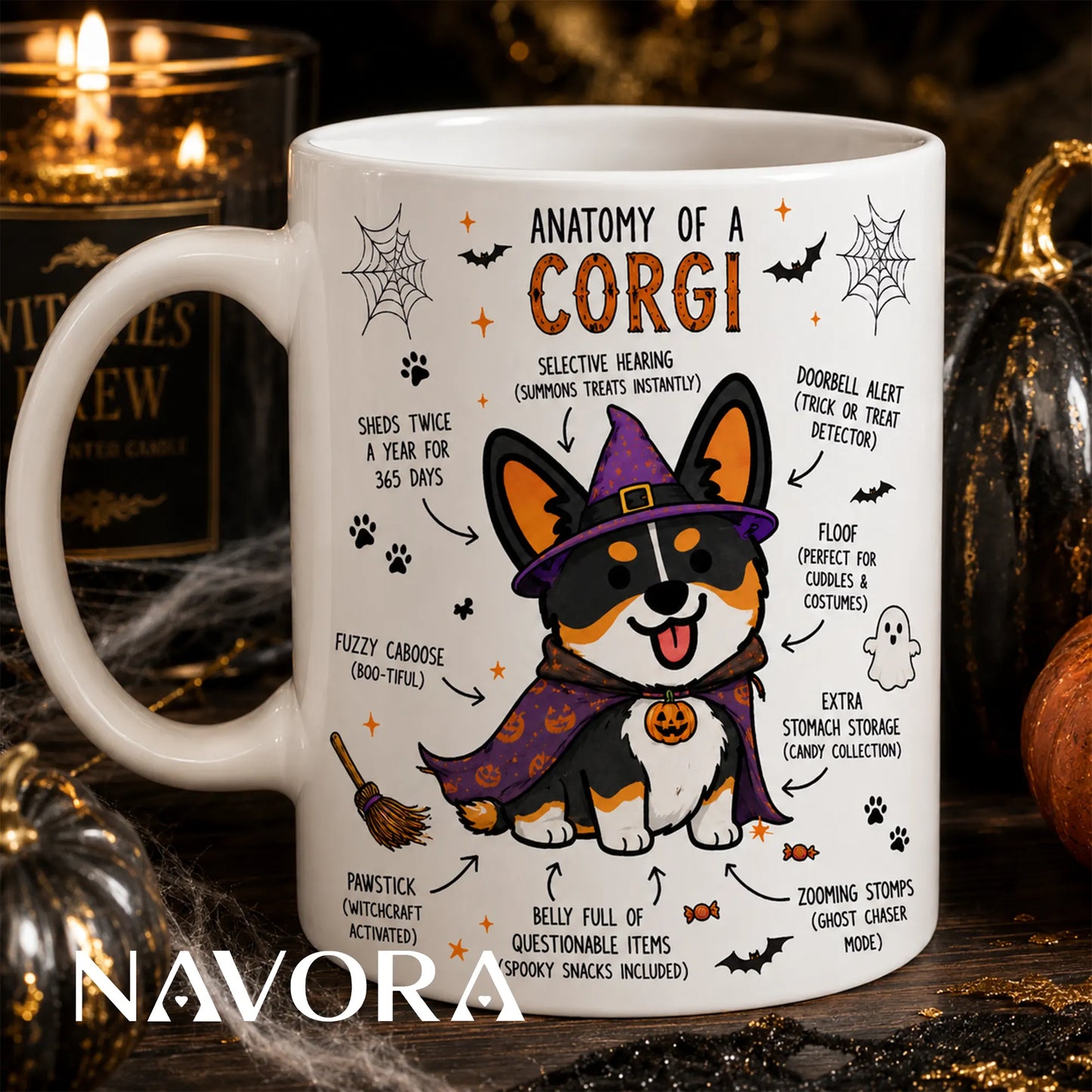 Halloween Corgi Mug, Witch Corgi Coffee Cup