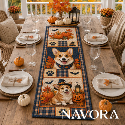 Halloween Corgi Pumpkin Patch Quilt Table Runner