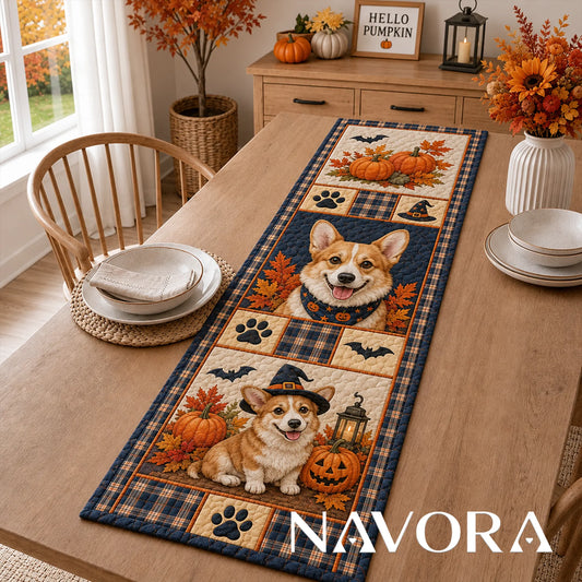 Halloween Corgi Pumpkin Patch Quilt Table Runner