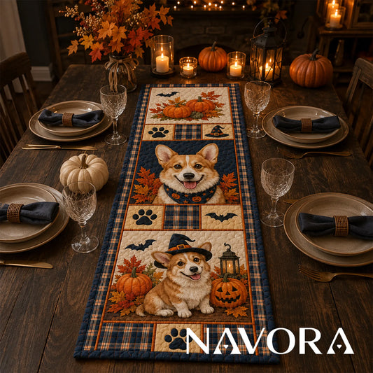 Halloween Corgi Pumpkin Patch Quilt Table Runner