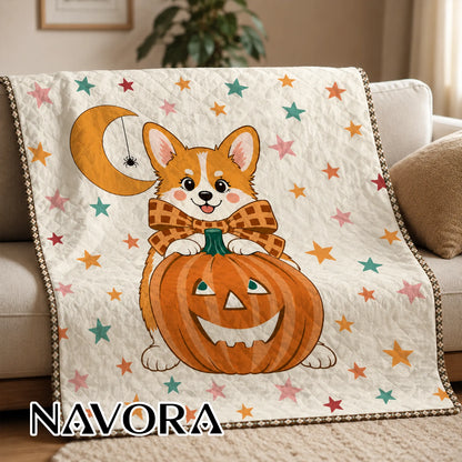 Halloween Corgi Quilt – Cute Pumpkin Dog Blanket