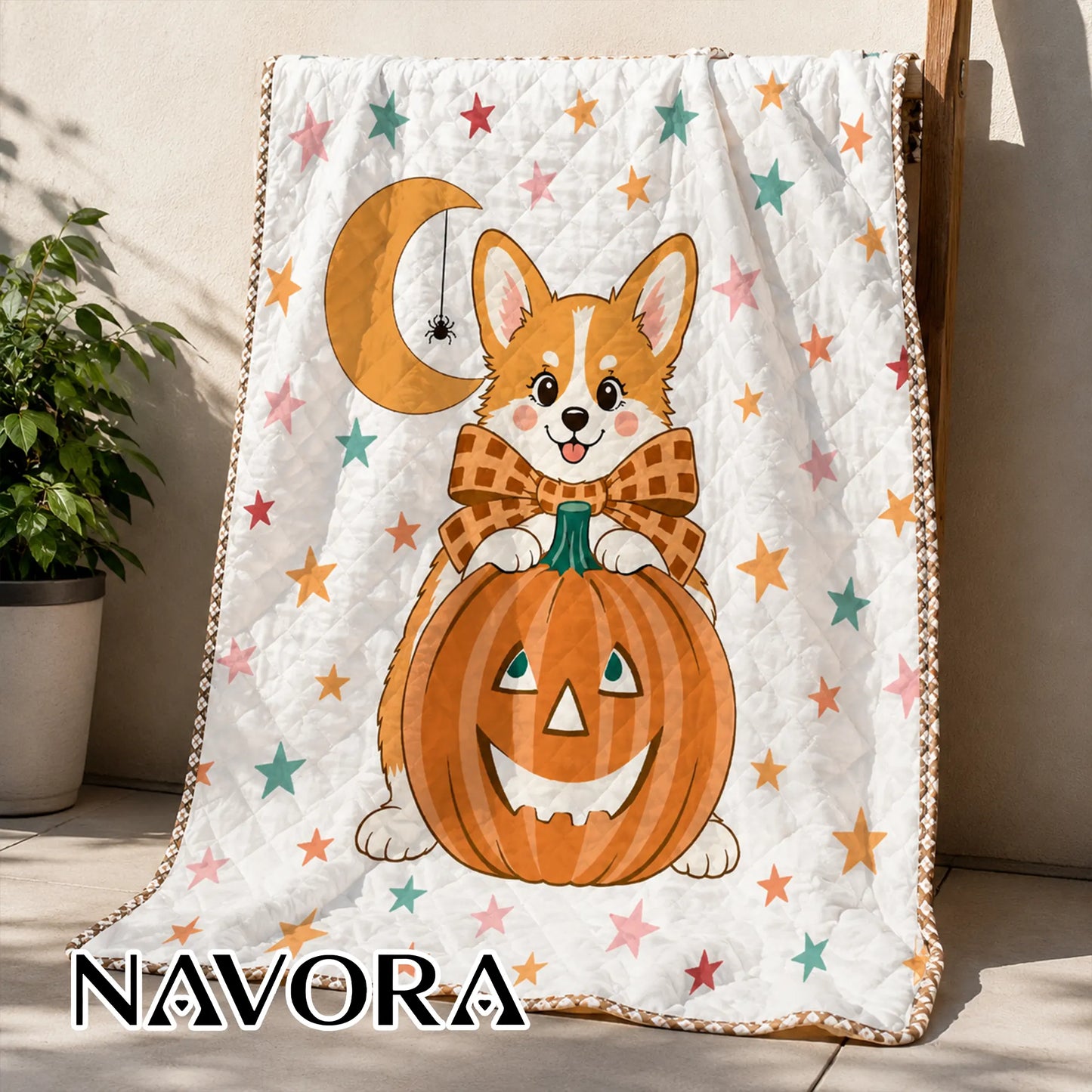 Halloween Corgi Quilt – Cute Pumpkin Dog Blanket