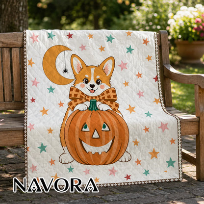 Halloween Corgi Quilt – Cute Pumpkin Dog Blanket