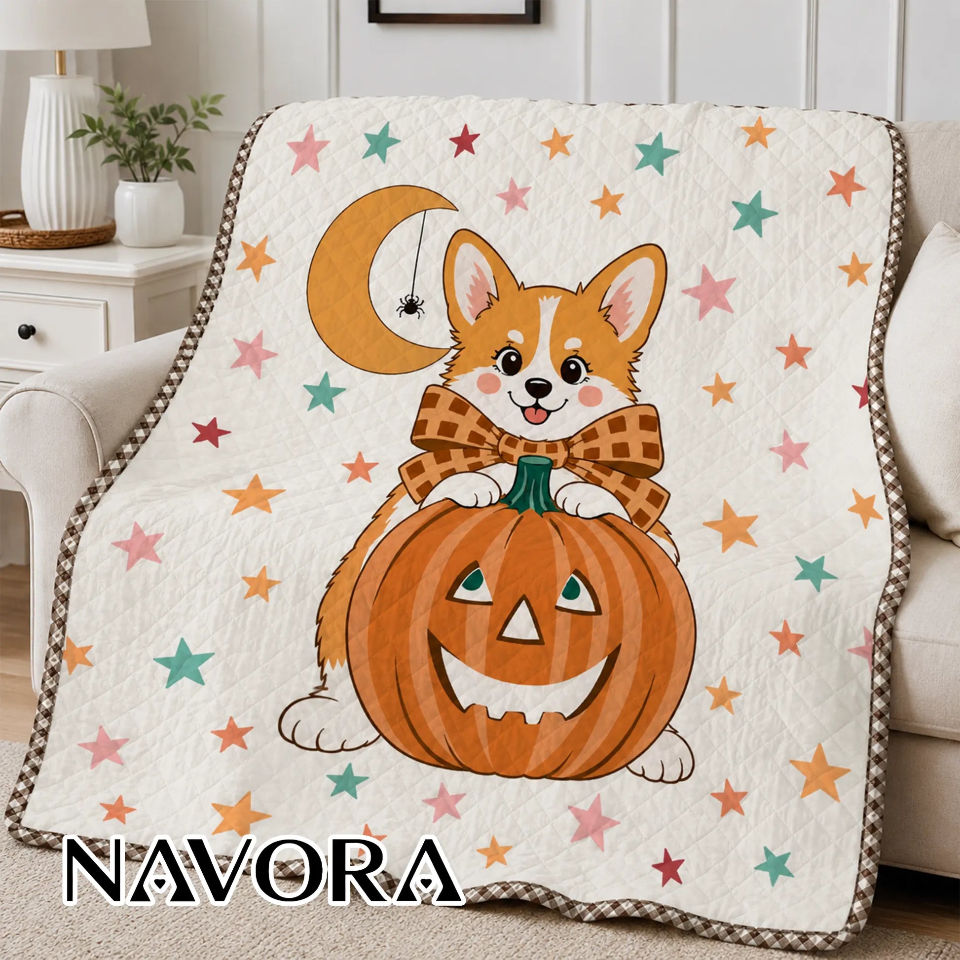Halloween Corgi Quilt – Cute Pumpkin Dog Blanket