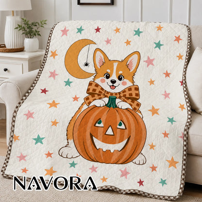 Halloween Corgi Quilt – Cute Pumpkin Dog Blanket