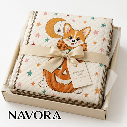 Halloween Corgi Quilt – Cute Pumpkin Dog Blanket