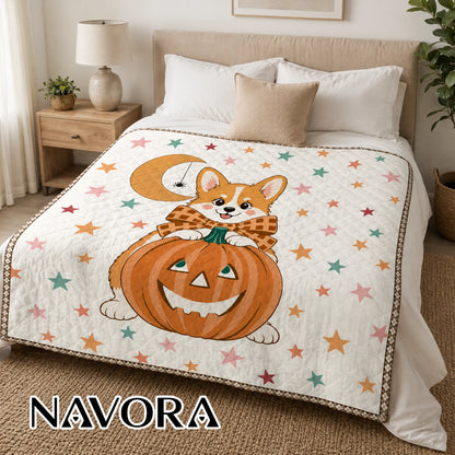Halloween Corgi Quilt – Cute Pumpkin Dog Blanket