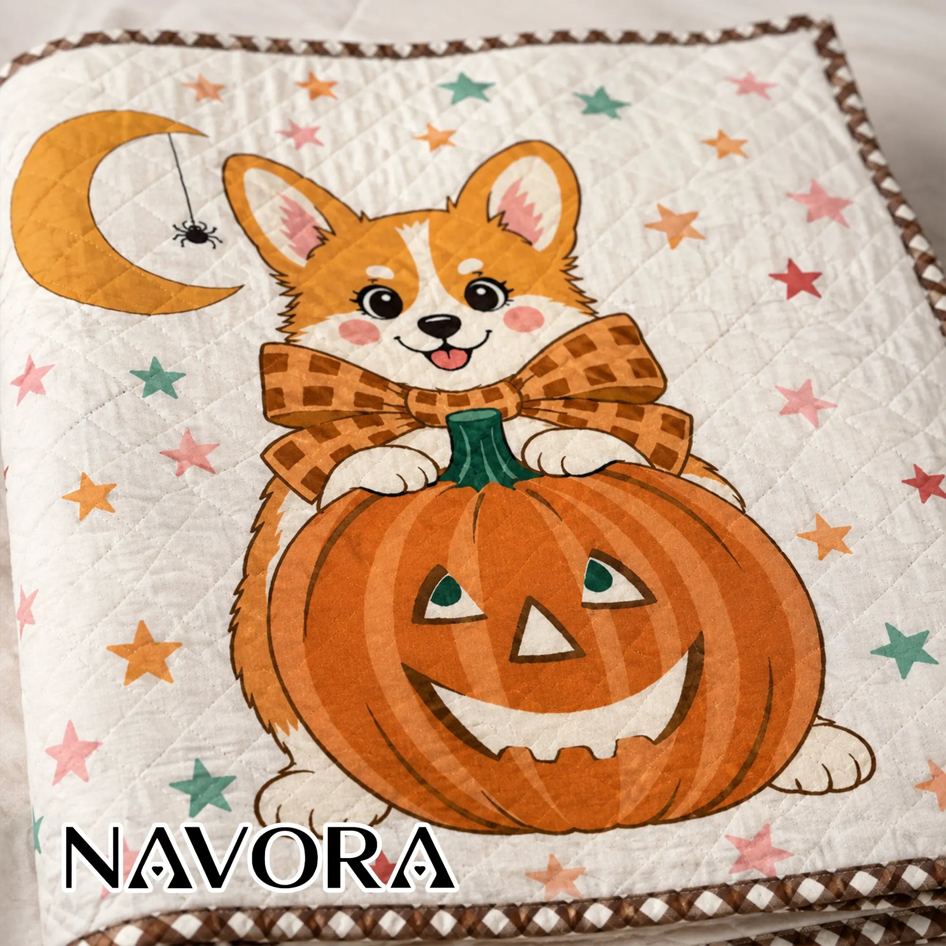 Halloween Corgi Quilt – Cute Pumpkin Dog Blanket