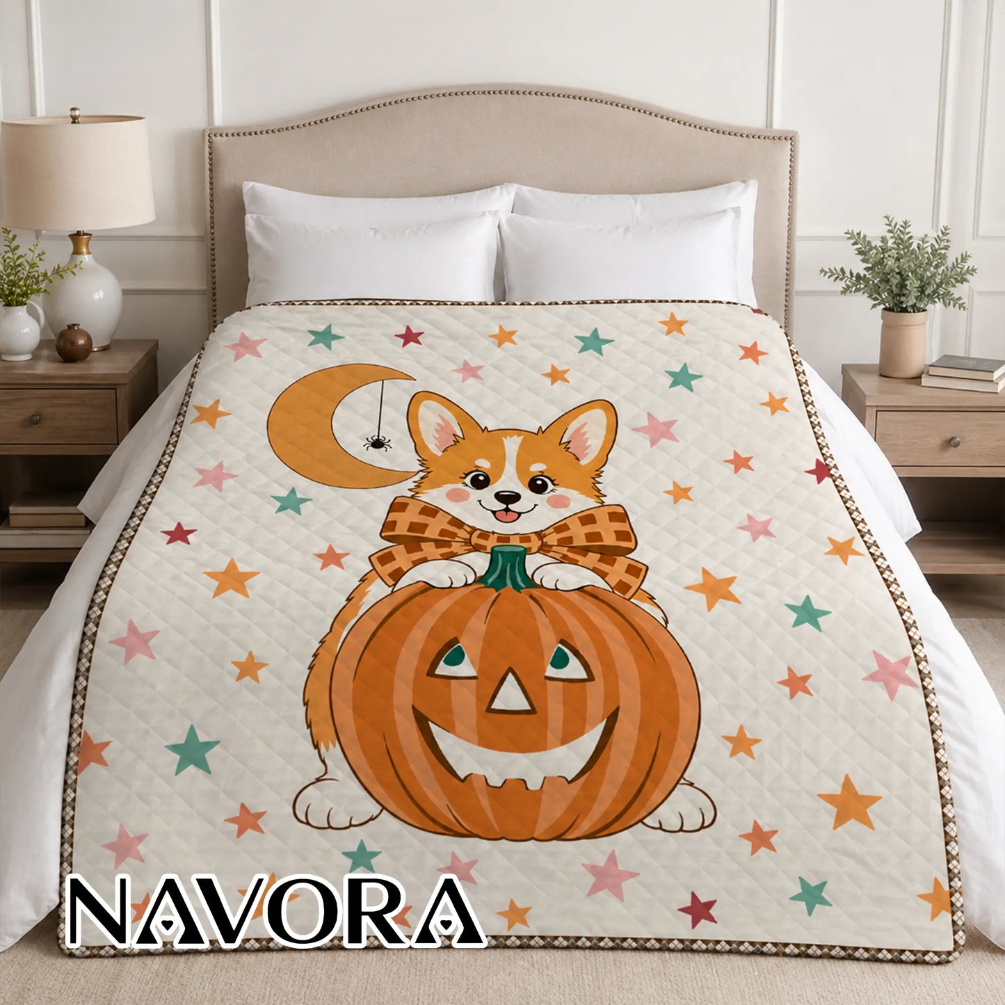 Halloween Corgi Quilt – Cute Pumpkin Dog Blanket