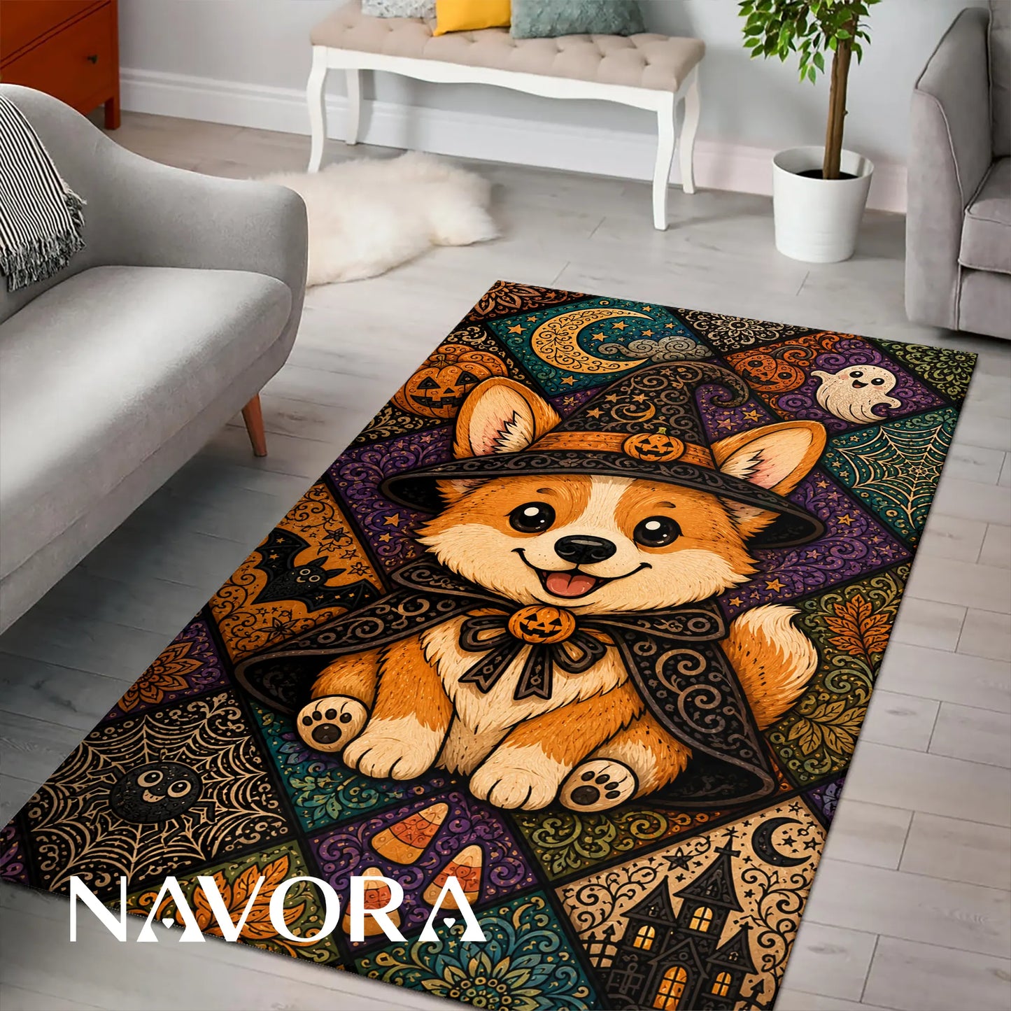 Halloween Corgi Rug – Cute Spooky Area Rug Decor