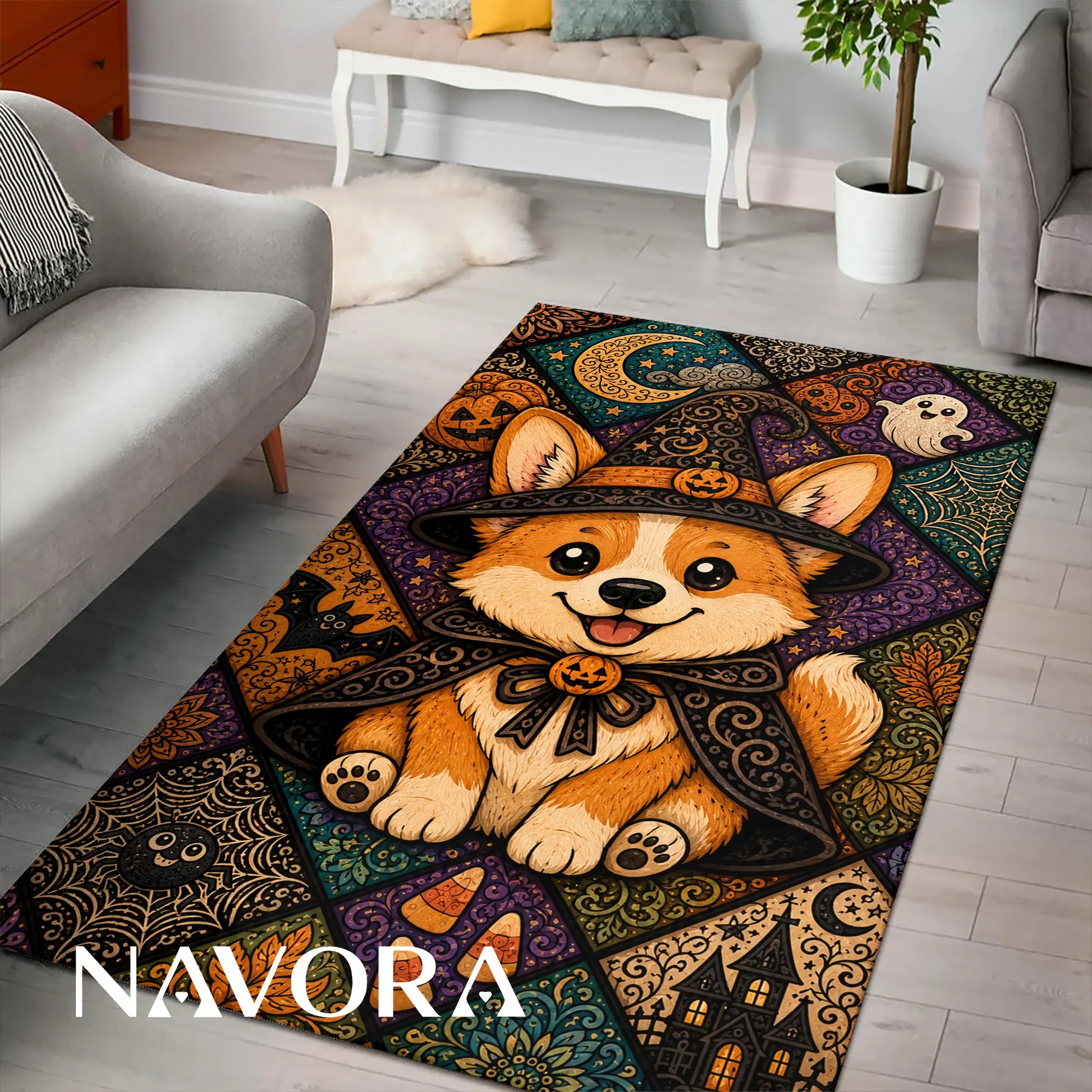 Halloween Corgi Rug – Cute Spooky Area Rug Decor